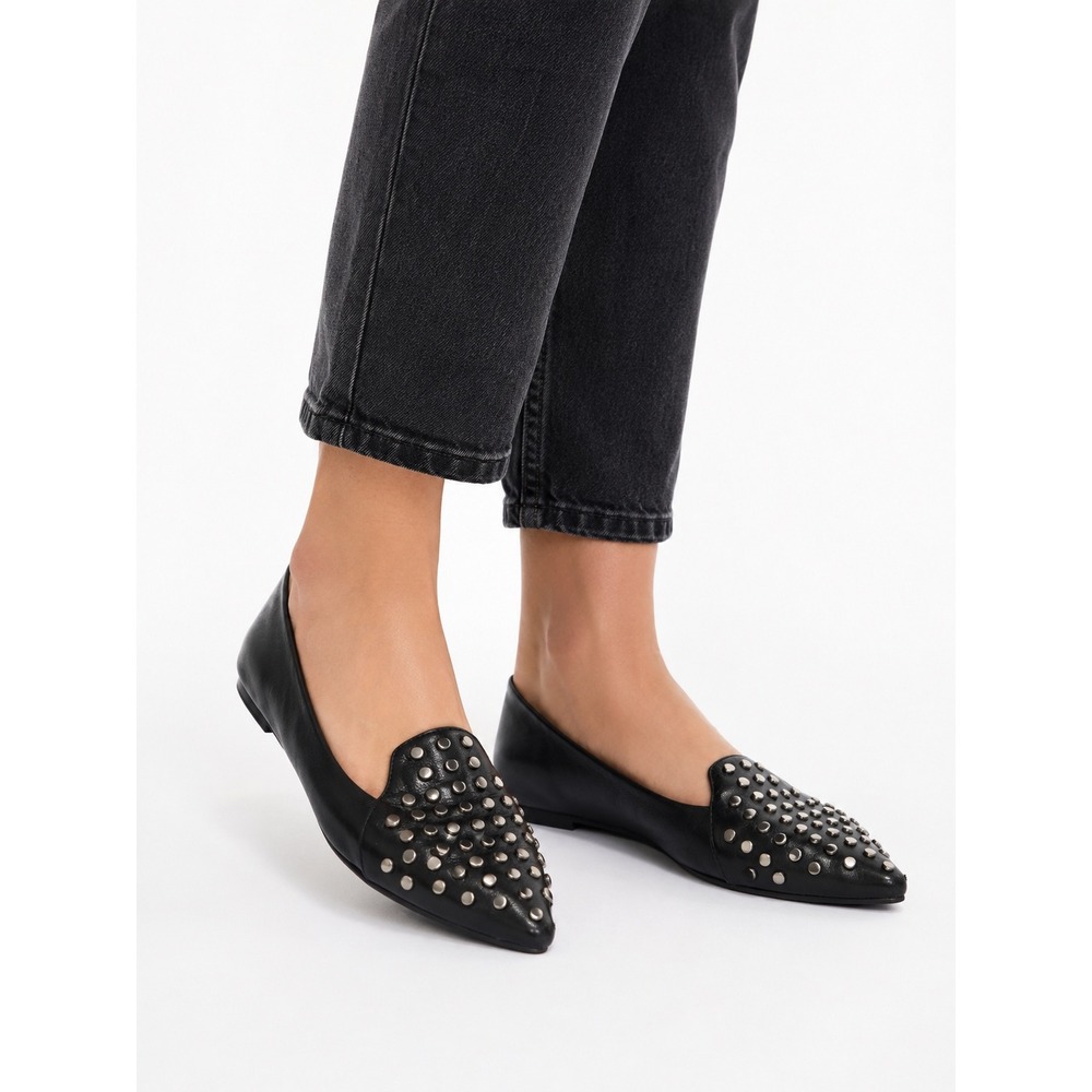 Sigerson Morrison Vintage Y2K Black Leather Studded Pointed Flats Women's Size 6